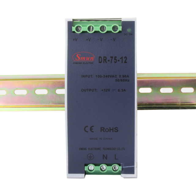 DR-75-12 Alimentation industrielle à montage sur rail DIN 75W 12VDC